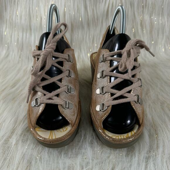 Fly London Ylfa Lace Up Wedge Heel Platform Sandals Metallic Gold EU 36 US 5.5-6 - Picture 3 of 7